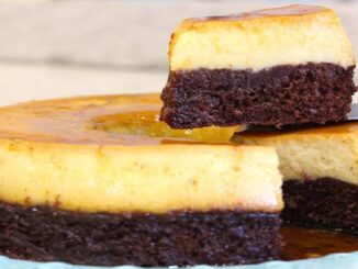 Bolo pudim de chocolate e ninho super saboroso