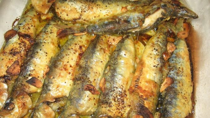 Tabuleiro de sardinhas assadas no forno