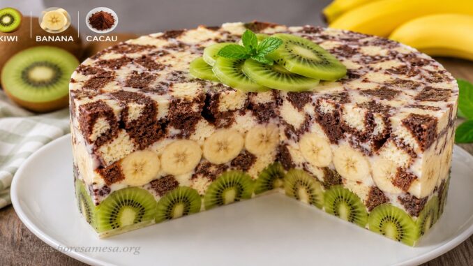 Bolo Zebra com Kiwi e Banana Saudável Bolo Zebra com Kiwi e Banana Saudavel